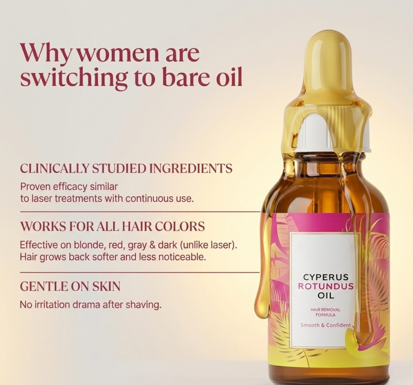 Cyperus Rotundus Root Extract Essential Oil for Smooth Skin & Hair Regrowth Reduction